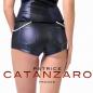 Preview: Schwarze Wetlook Hot Pants von Patrice Catanzaro mit naviblauen Gesäßtaschen