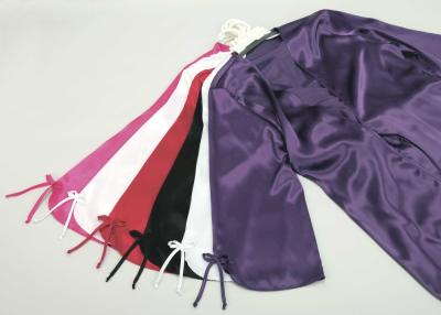 Satin Kimono auch Schlafshirt Violett mit Bindegürtel