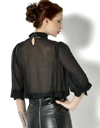 Preview: Transparente Catanzaro Netz Bluse Evocharme mit Kunstlederdetails *