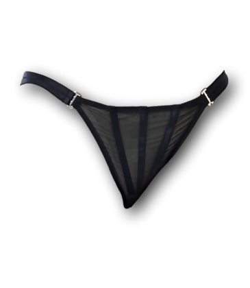 Transparent schwarzer Damenslip Colere mit 2 Verschlüssen vorn