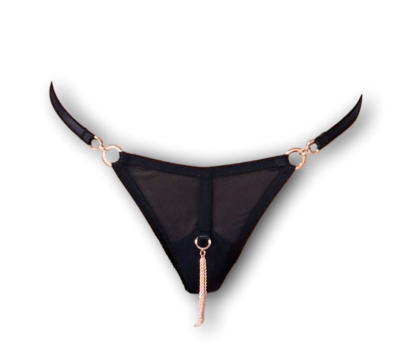 Damenstring Paresse von Catanzaro schwarz transparent und rosègold verziert