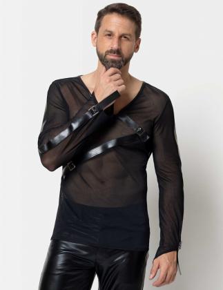 Herren V-Shirt Netz schwarz Bondage Zierriemen Catanzaro