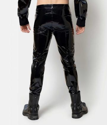 Schwarze figurbetonte Stretchlack Herrenhose von Catanzaro