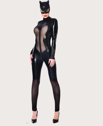 Catanzaro Catsuit Wetlook Netz mit Strass