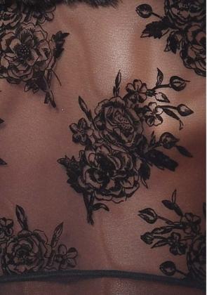 Catanzaro Stretch Minikleid schwarz Netzeinsätze Rosendekor