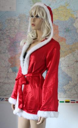 Weihnachts Kostüm Set Nachthemd mit Kapuzenjacke Satin Webpelz