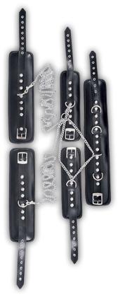 Bondage-Set gepolstert Ledermanschetten mit Ketten schwarz