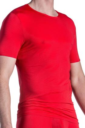 Olaf Benz T-Shirt Stretch feine Streifenoptik schwarz rot weiß