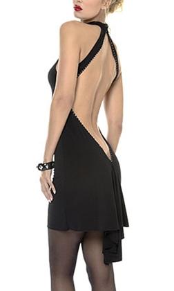 Schwarzes Lycra Minikleid tief ausgeschnittener strassverzierter Rücken