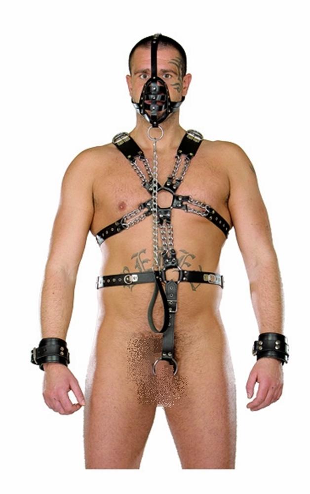 Herren Harness Ledapol Leder mit schweren Ketten Cockring Herren Harness Ledapol Leder mit schweren Ketten Cockring