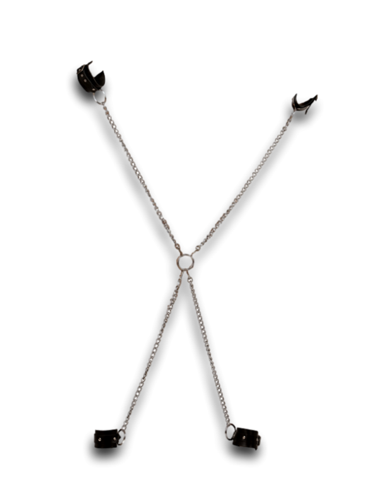 Fuß-Hand-Fesselset Leder mit Metallketten Karabinern Fuß-Hand-Fesselset Leder mit Metallketten Karabinern