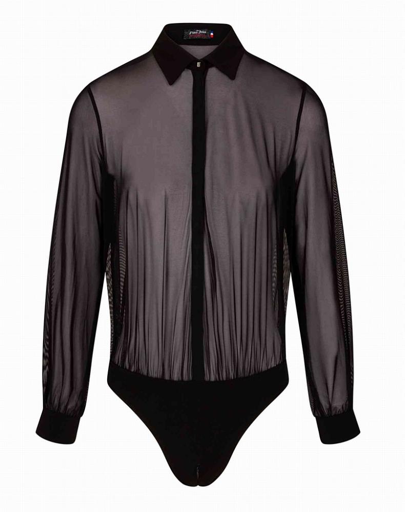 Damen Blusenbody Frida transparent schwarz und langärmelig von Patrice Catanzaro