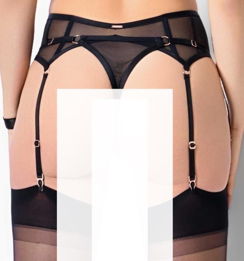 Strumpfhalter Paresse Netz schwarz mit 6 Strapsen und rosegoldenen Metallteilen * Strumpfhalter Paresse Netz schwarz mit 6 Strapsen und rosegoldenen Metallteilen *