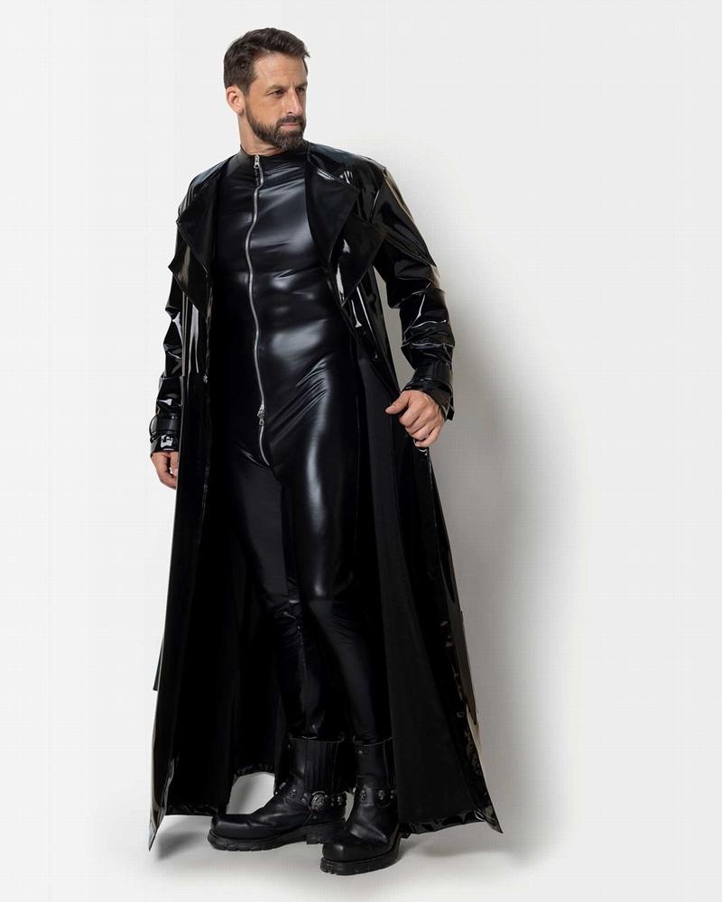 Langer Herrenmantel Lack Schwarz 4 Taschen Gürtel Catanzaro Langer Herrenmantel Lack Schwarz 4 Taschen Gürtel Catanzaro