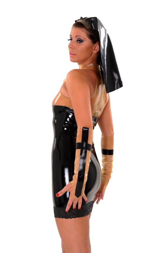 Latex Nonnenkostüm mit Haube und Armstulpen Latex Nonnenkostüm mit Haube und Armstulpen