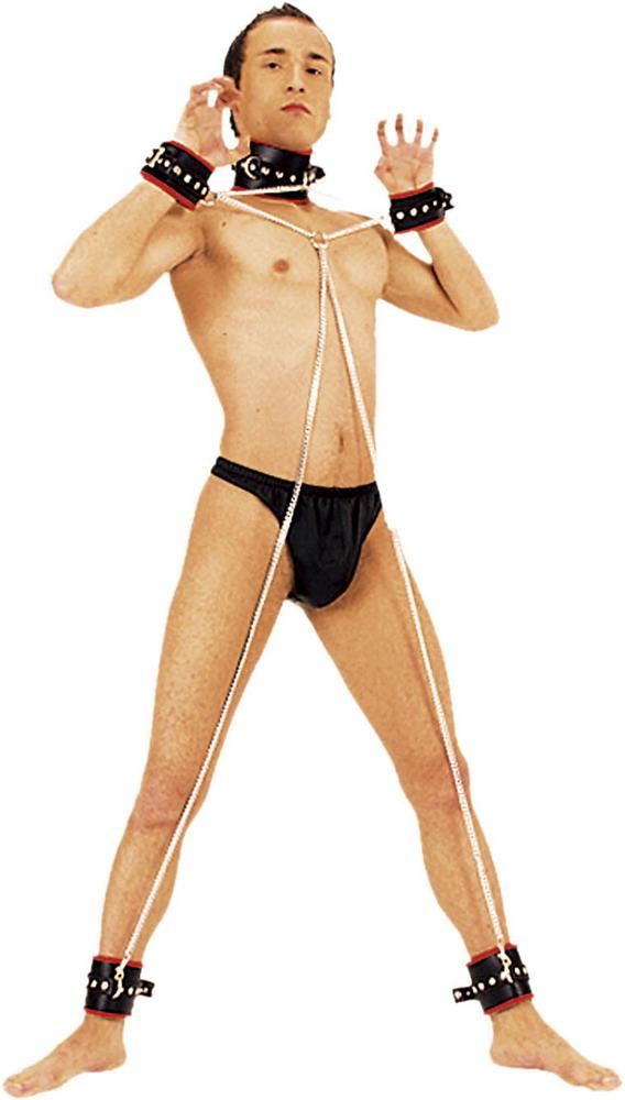 Bondage-Set gepolstert Ledermanschetten mit Ketten *