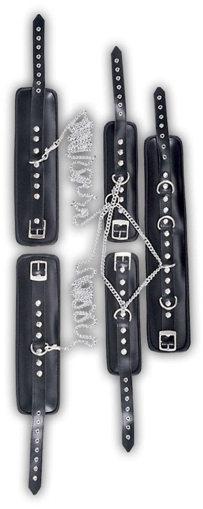 Bondage-Set gepolstert Ledermanschetten mit Ketten schwarz