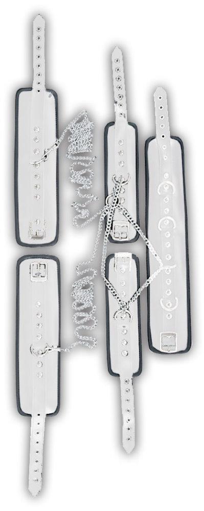 Bondage-Set gepolstert Ledermanschetten mit Ketten weiß-schwarz