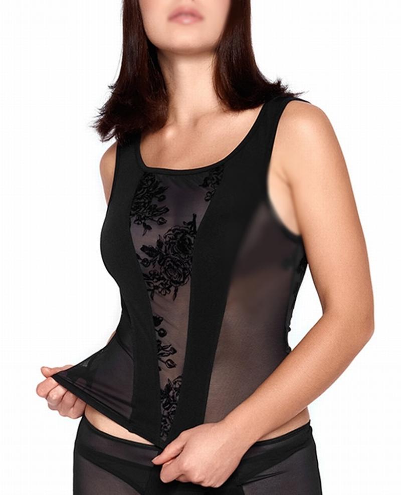 Damen Trägertop schwarz transparent Rosenmuster Catanzaro