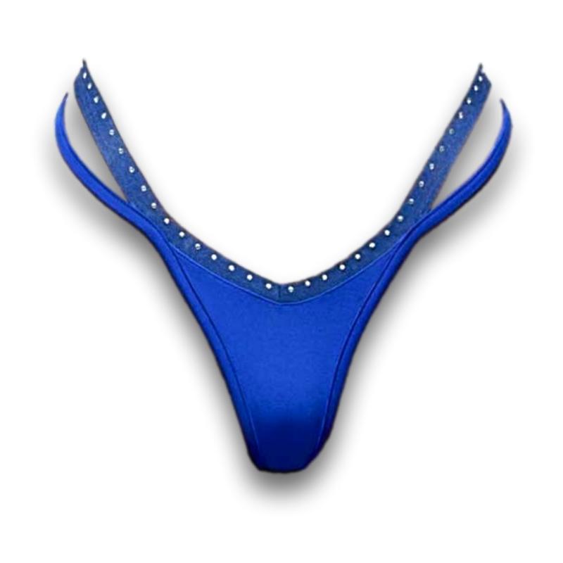 Damen G-String Blau mit strassverzierten Riemchen