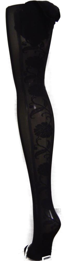 Schwarze Modestrumpfhose hinten romantisches Blütenmuster