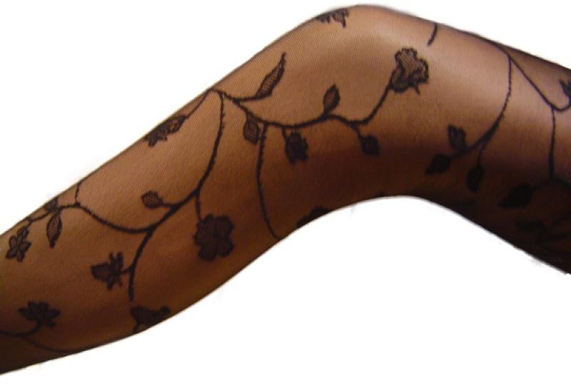 Damen Strumpfhose feines Blütenranken Muster schwarz Levante