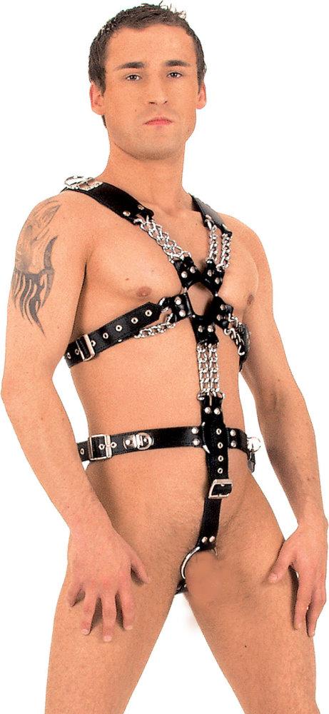 Herren Harness, Leder mit schweren Ketten und Cockring