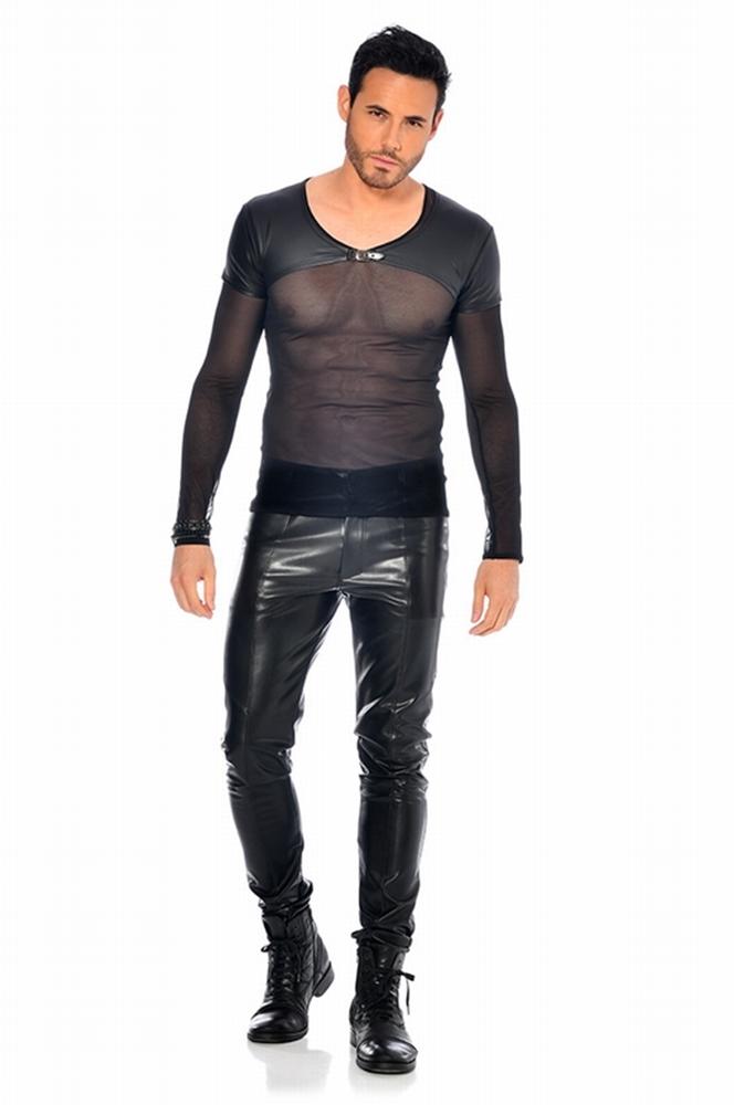 Kunstleder Hose schwarz, kombiniert mit Netzshirt