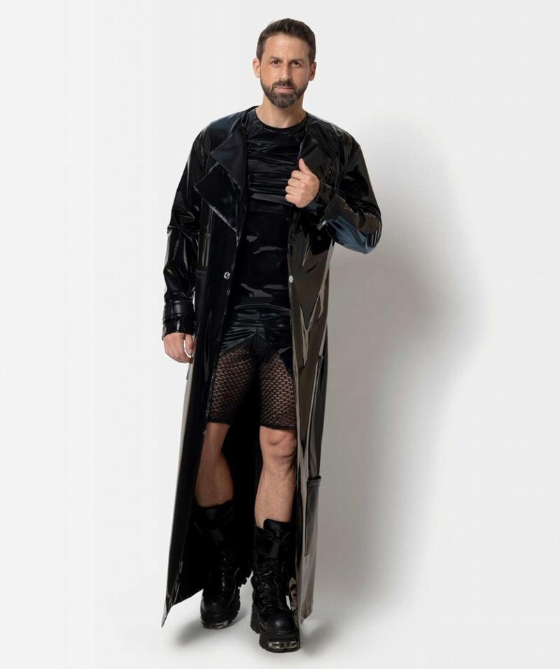 Langer Herrenmantel Lack Schwarz 4 Taschen Gürtel Catanzaro Langer Herrenmantel Lack Schwarz 4 Taschen Gürtel Catanzaro