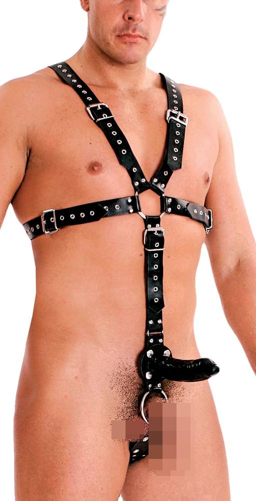 Leder Herren Harness mit Latexdildo Leder Herren Harness mit Latexdildo