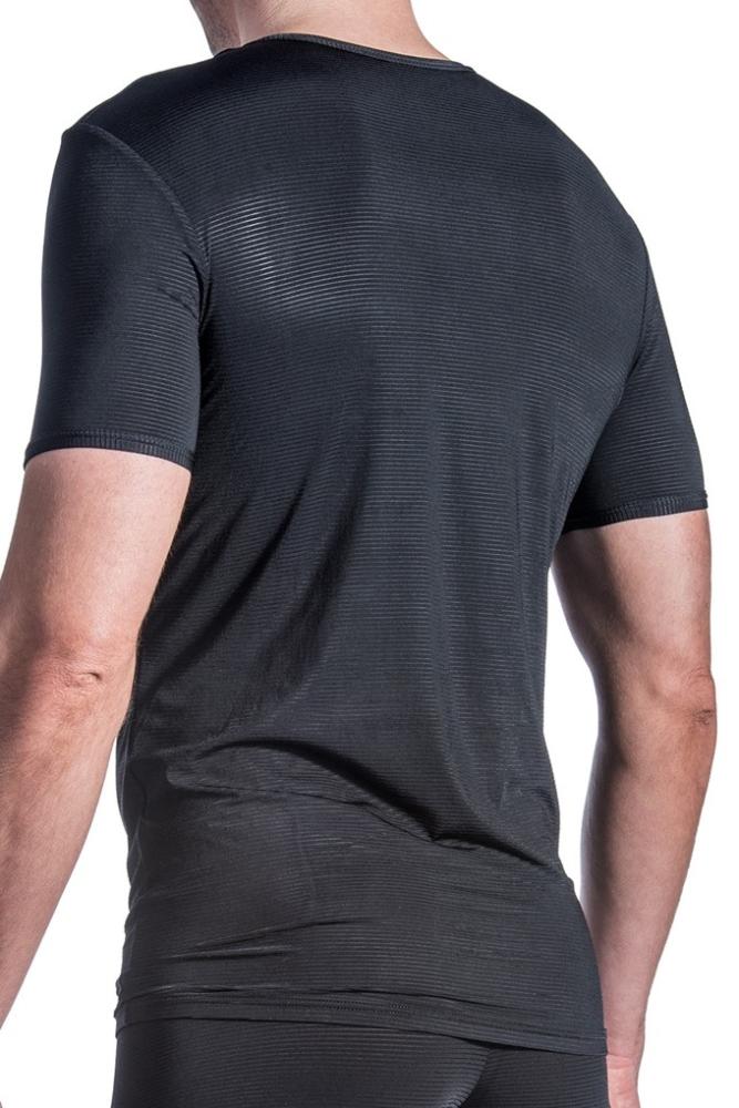 schwarzes T-Shirt Stretch feine Streifenoptik Olaf Benz