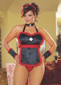 5teiliges Dessous Kostüm "Krankenschwester" schwarz-rot